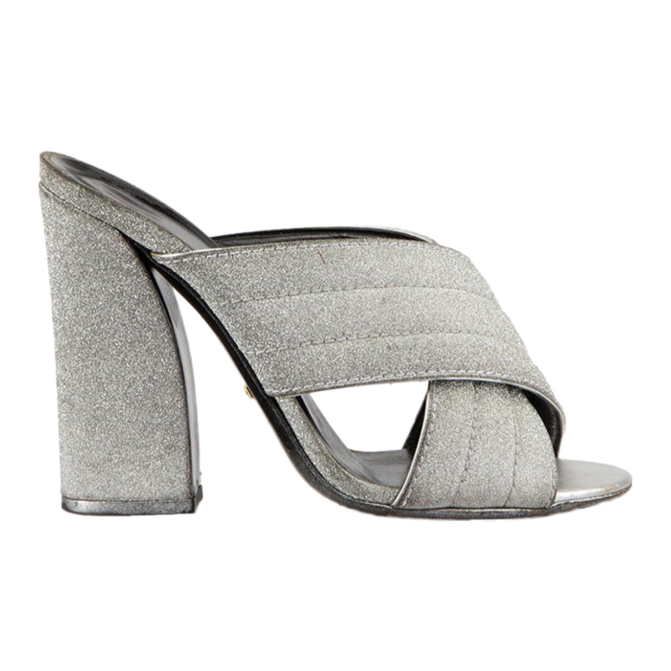 Silver Glitter Webby Leather Mules Size IT 38 For Sale