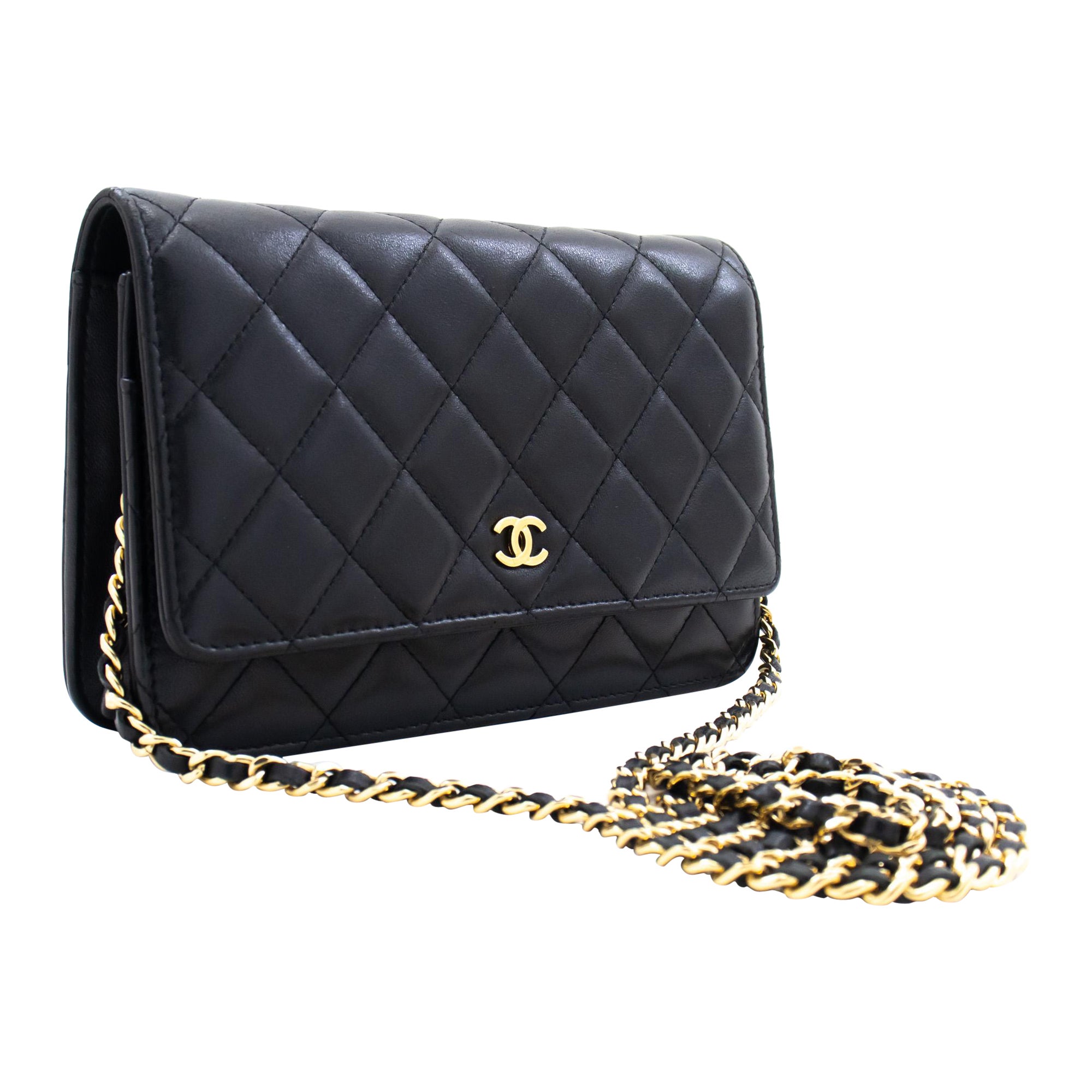 CHANEL Black Classic WOC Wallet On Chain Shoulder Crossbody Bag For Sale