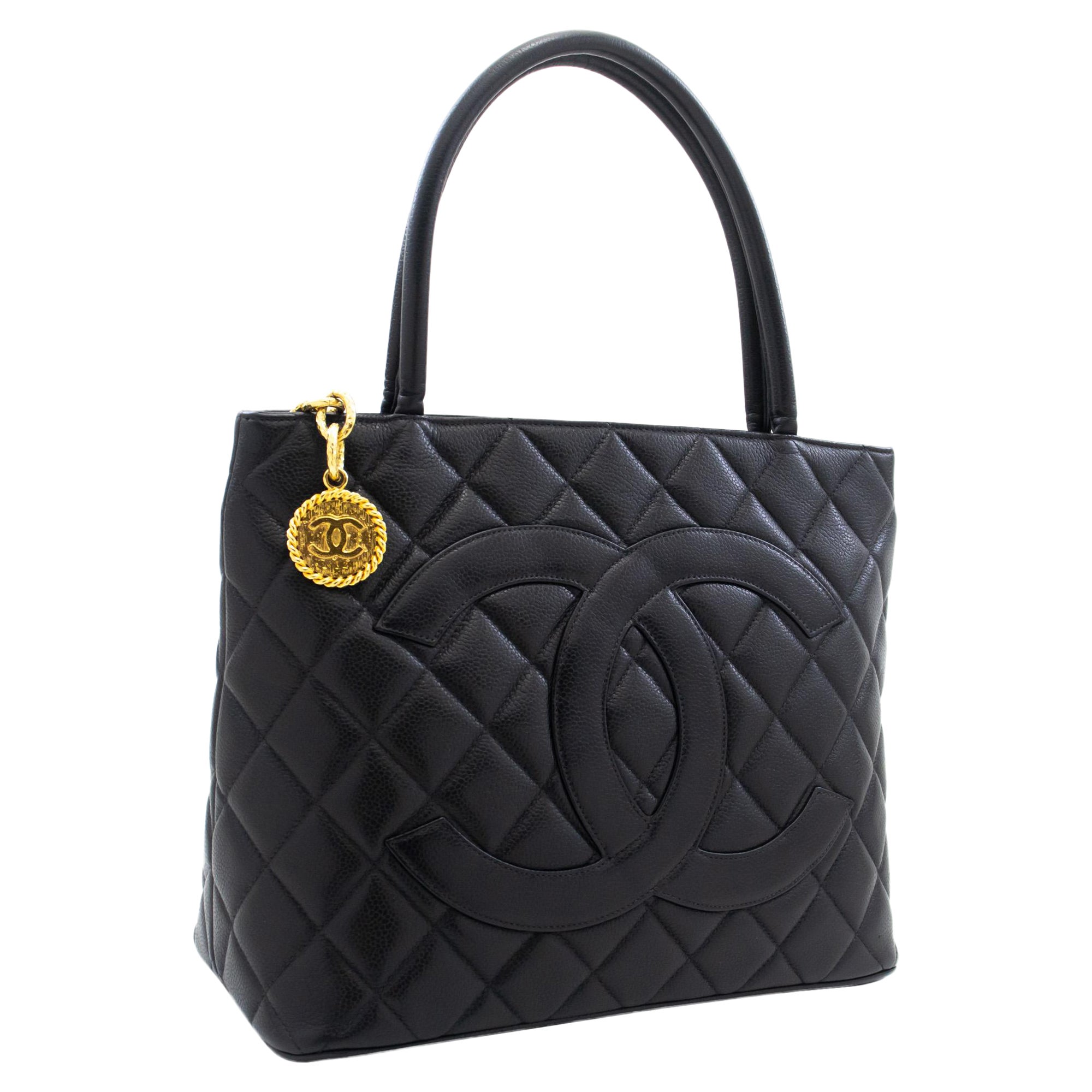 CHANEL Gold Medallion Caviar Shoulder Bag Grand Shopping Tote at 1stDibs