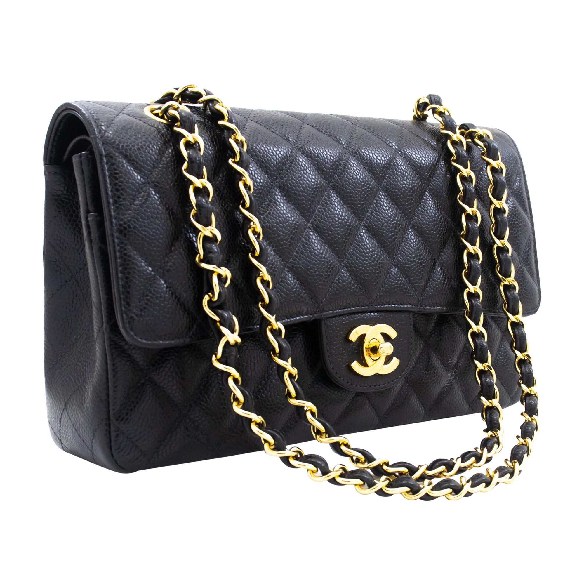 CHANEL Classic Double Flap Medium Chain Shoulder Bag Black Quilted