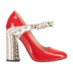 Red Leather Snakeskin Bow Heels Size IT 37.5