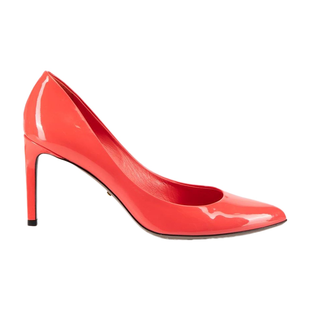 Coral Patent Leather Point Toe Pumps Size IT 38.5 For Sale