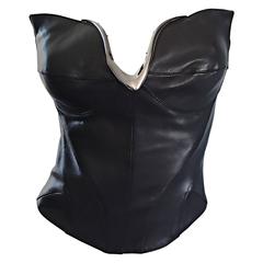Thierry Mugler Couture Iconic Black Leather + Silver Avant Garde Bustier Corset