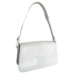 Vintage Celine New White Leather Structured Shoulder Bag Convertible Clutch