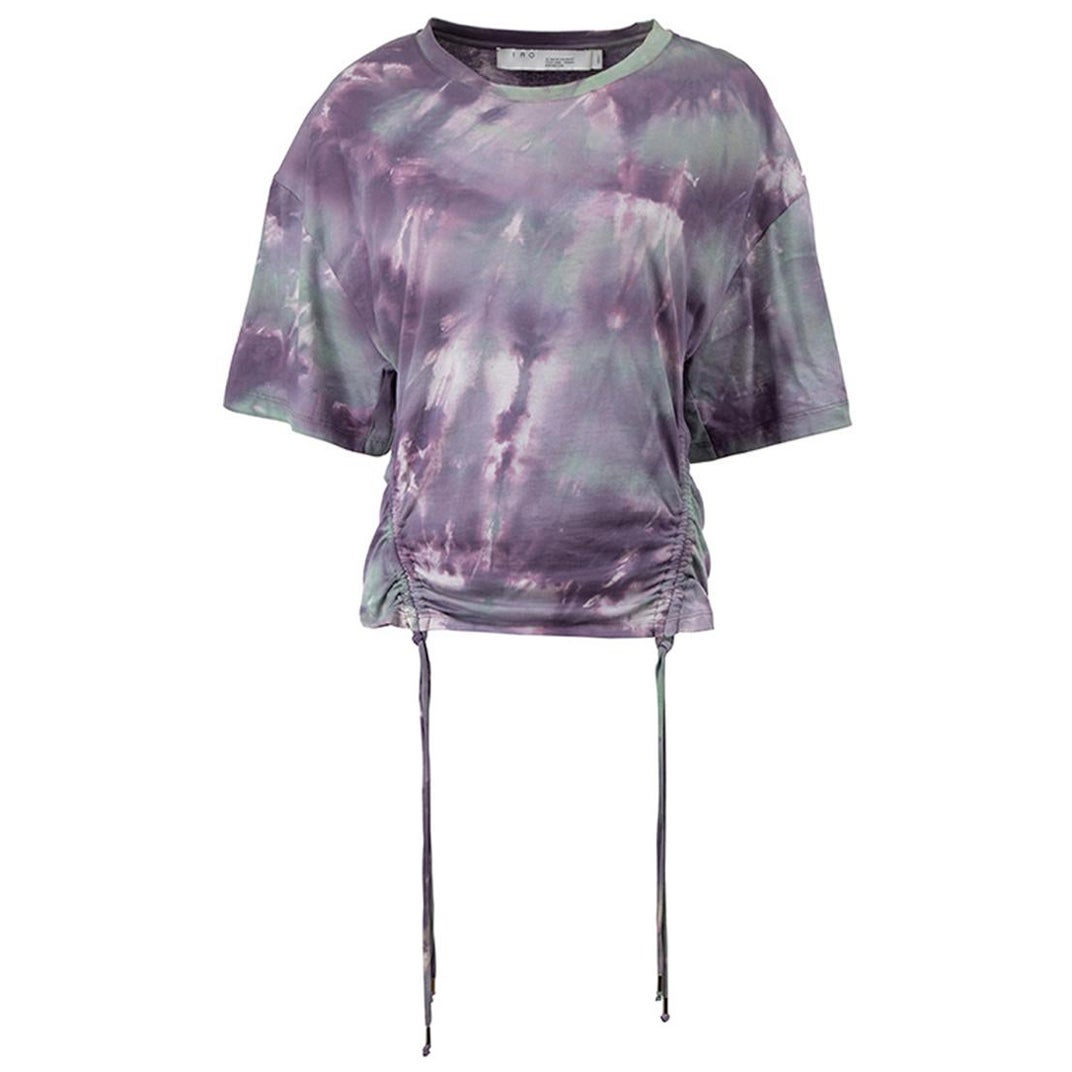 Purple Tie Dye Ruched Drawstring T-Shirt Size S