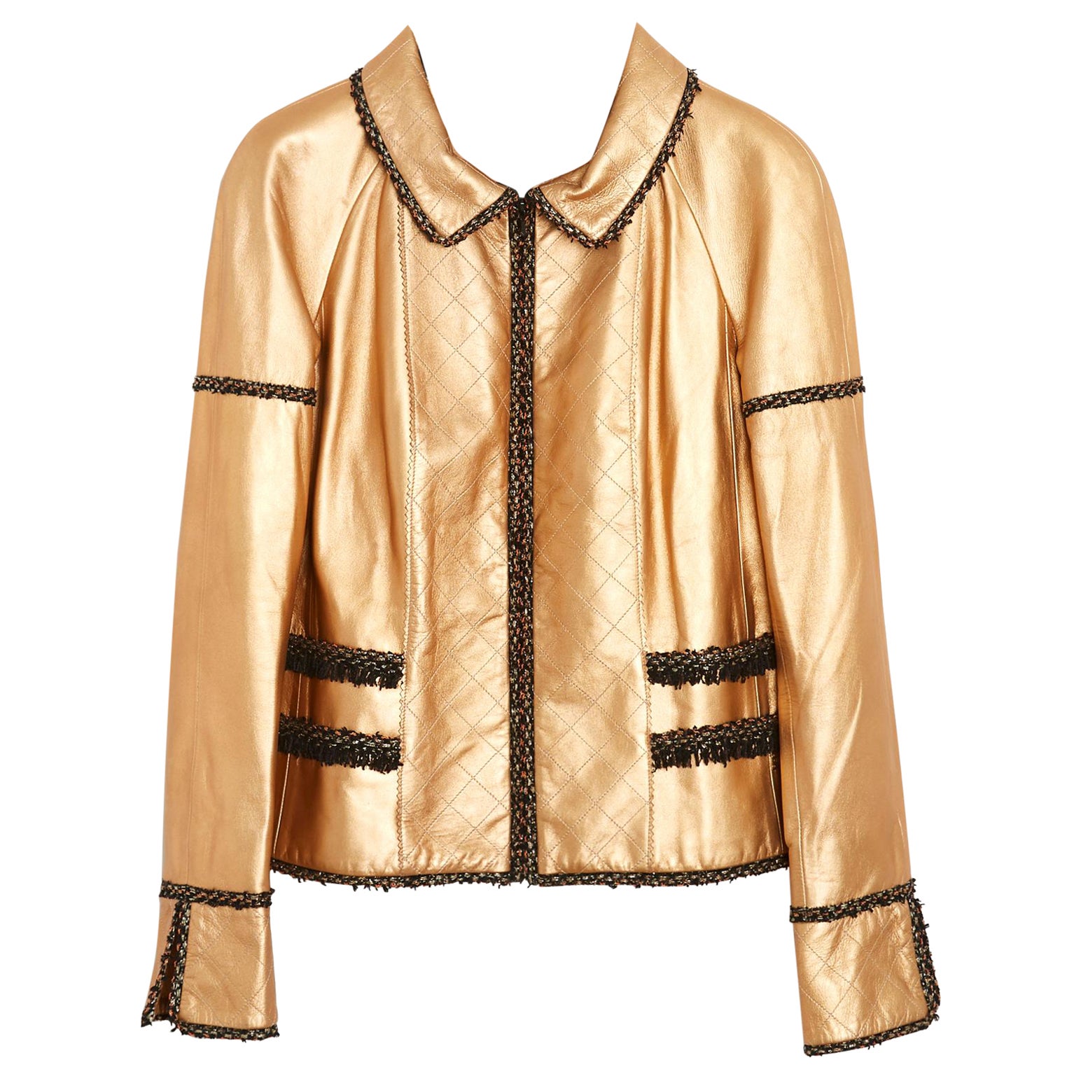 05A Chanel Rose Gold Leather Jacket and Tweed FR38