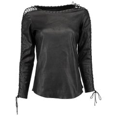 Black Genuine Leather Lace Up Top Size XL