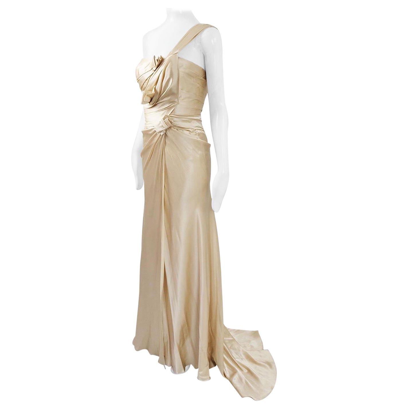 David Fielden Vintage Pale Gold Pure Silk Satin Wedding Evening Gown Dress For Sale