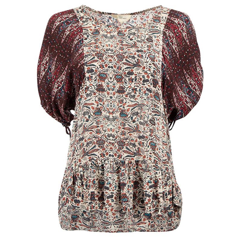 Isabel Marant Étoile Burgundy Silk Printed Peplum Top Size M For Sale