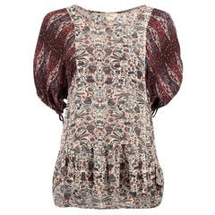 Isabel Marant Étoile Burgundy Silk Printed Peplum Top Size M