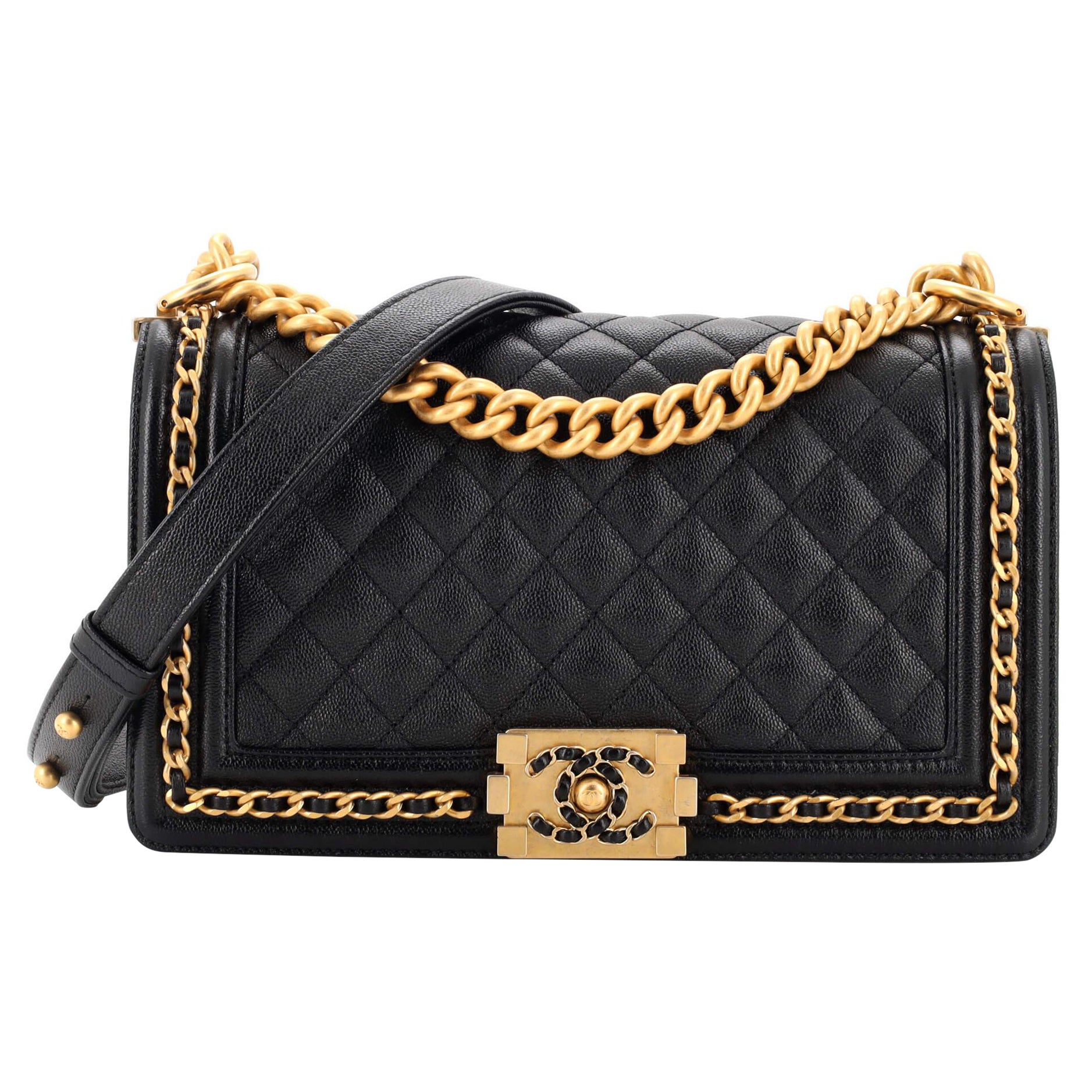 Chanel Chain Around Boy Flap Bag Quilted Caviar Old Medium