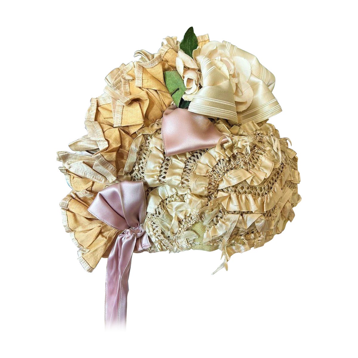 Ein Mode Bibi Hut aus Stroh und Bändern - Frankreich CIRCA 1860 im Angebot