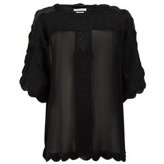 Isabel Marant Etoile Black Sheer Embroidered Top Size S