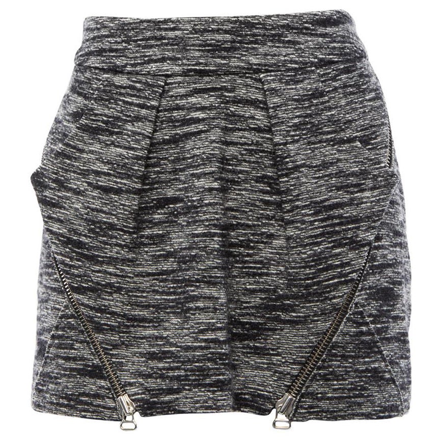 Grey Wool Zip Detail Mini Skirt Size M For Sale