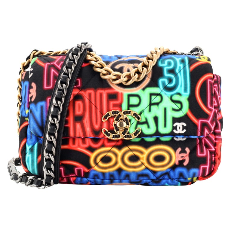 CHANEL Printed Fabric Quilted Logo Single Flap Bag Multicolor