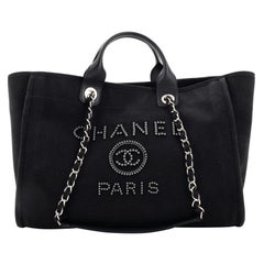 Chanel Deauville Tote Pearl Embellished Canvas Medium