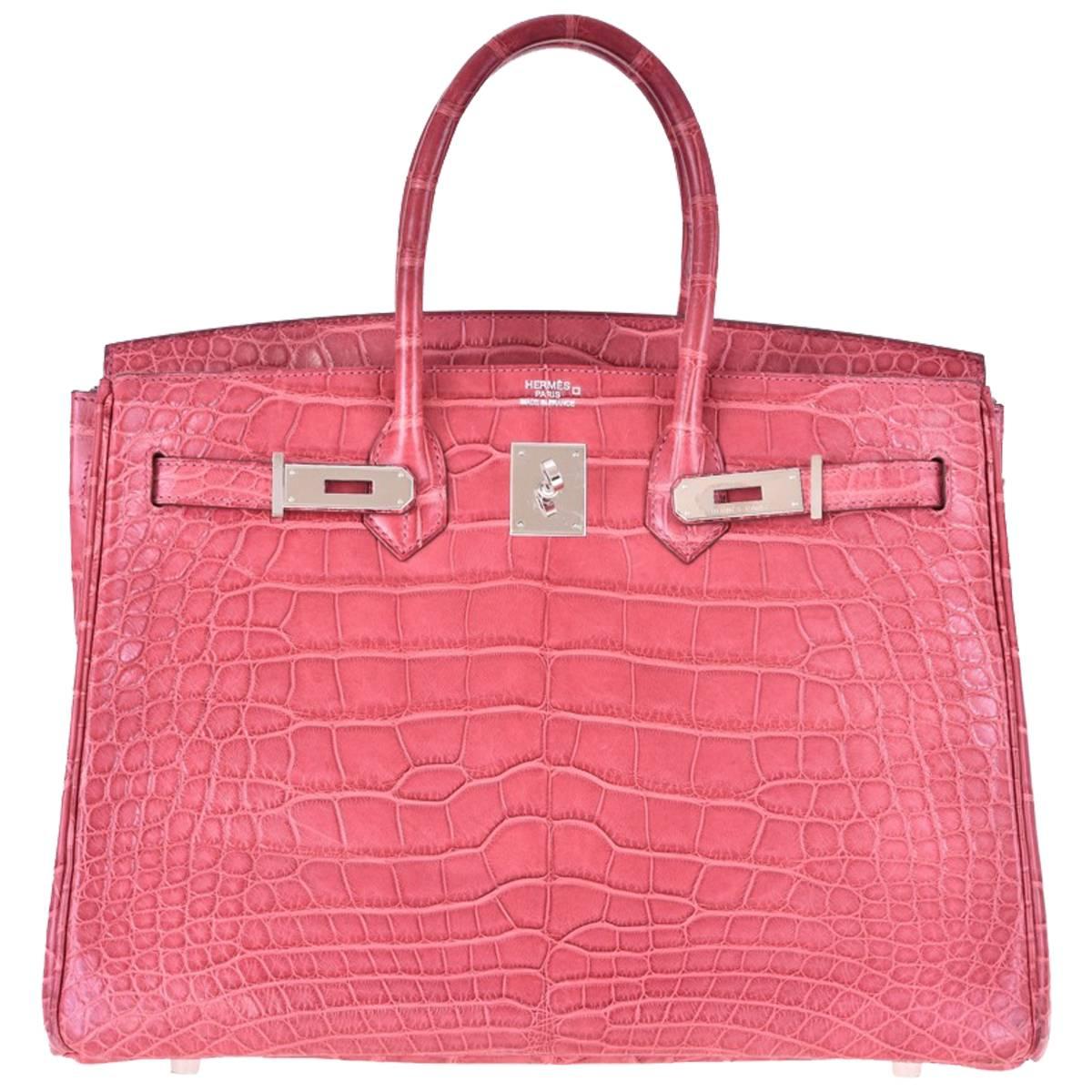 Hermes Birkin Bag 35cm Matte Bois De Rose Crocodile JaneFinds