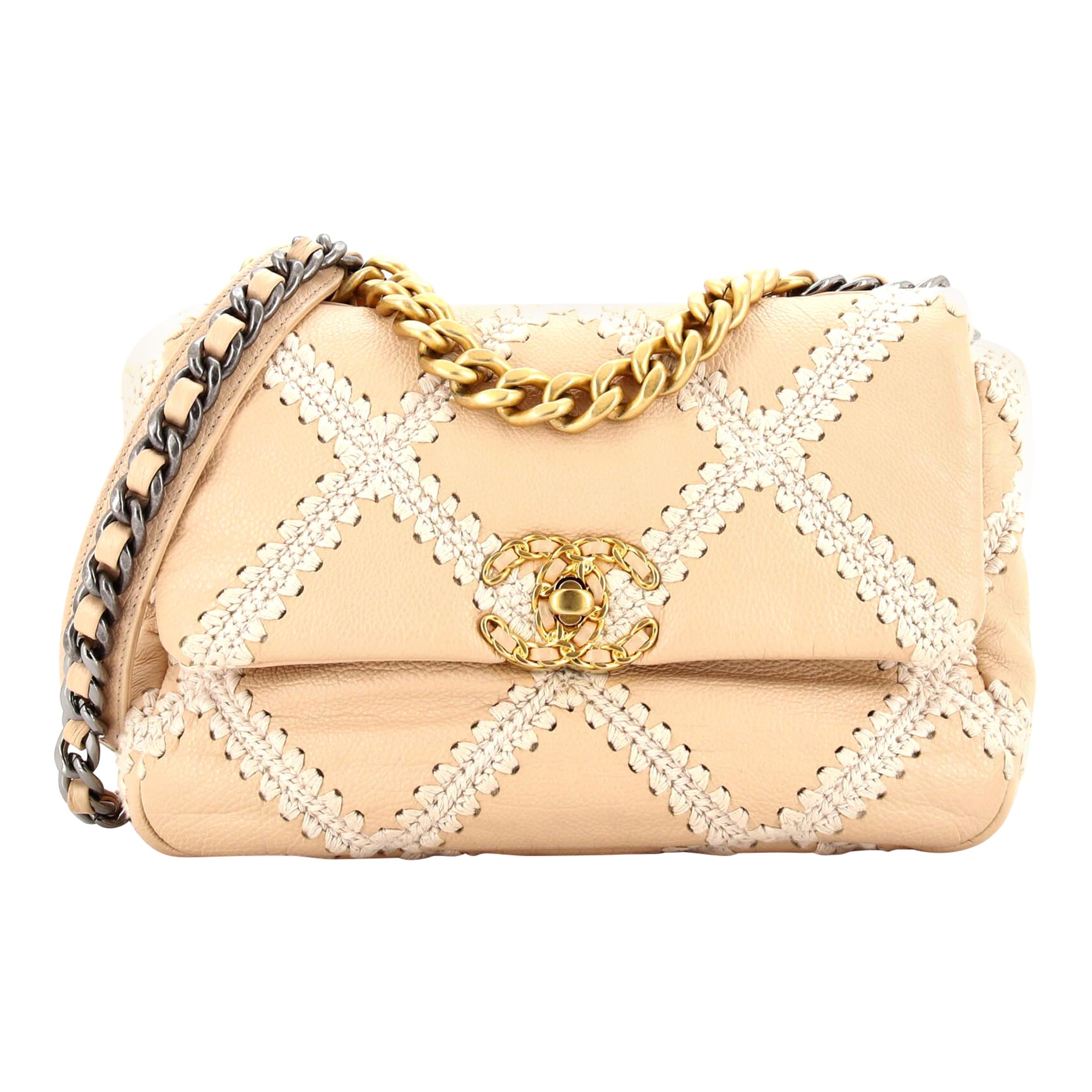 Chanel 19 Flap Bag Crochet Quilted Calfskin Medium For Sale at 1stDibs