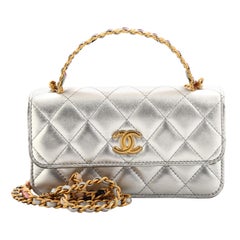 Chanel Top Handle Phone Holder with Chain Quilted Calfskin