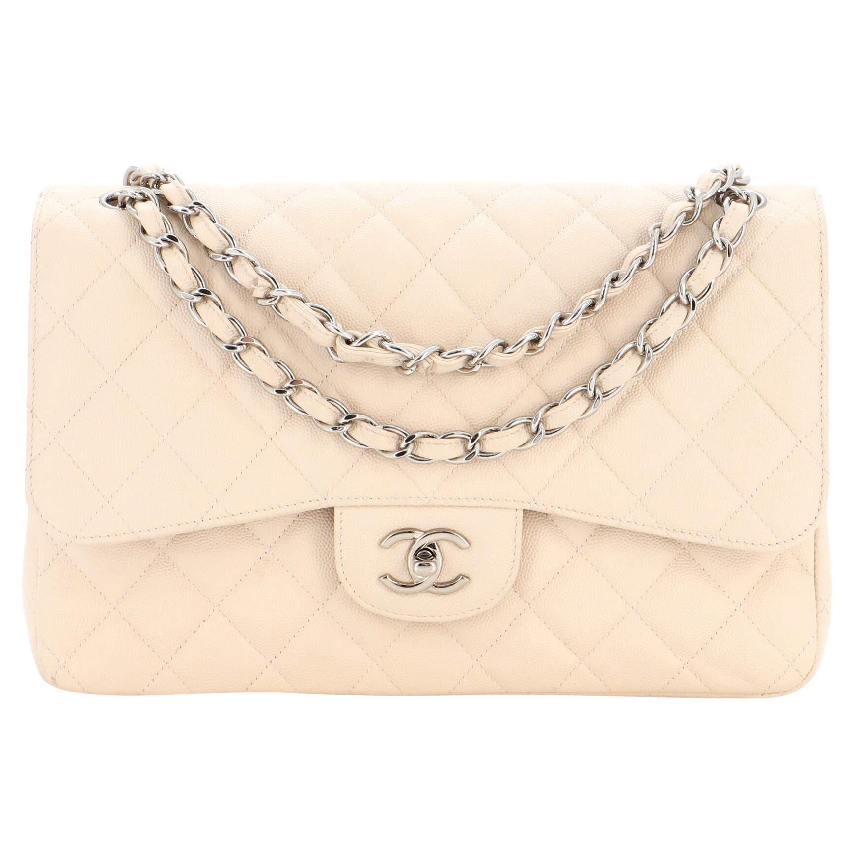 Amazing Chanel Classic single shoulder Flap bag in ecru quilted lambskin,  GHW in 2023