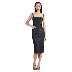 Vestito midi con borchie in denim Versace Vintage anni 2000