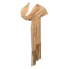 1920er Cremefarbener Seidenchiffon-Schal mit gewebtem Blumendesign