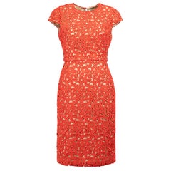 Used Red Floral Lace Cap Sleeve Knee Length Dress Size M