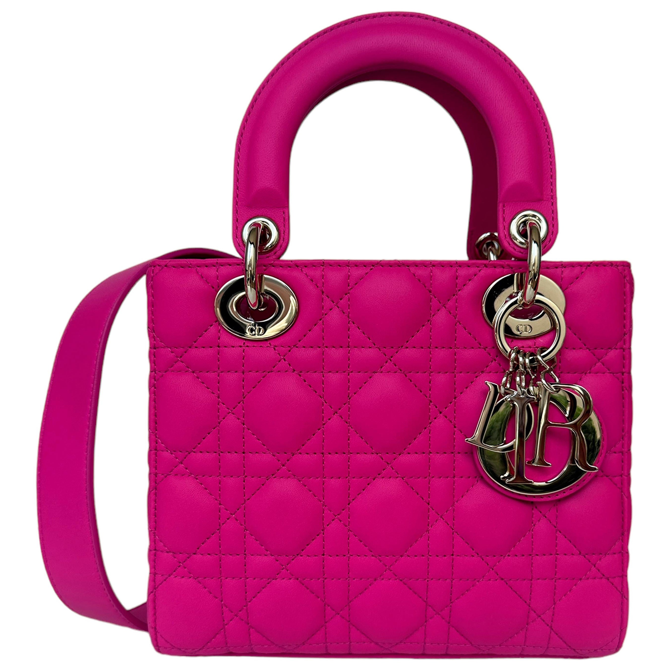 Christian Dior Lady Dior Fuchsia Pink Supple Medium Bag.