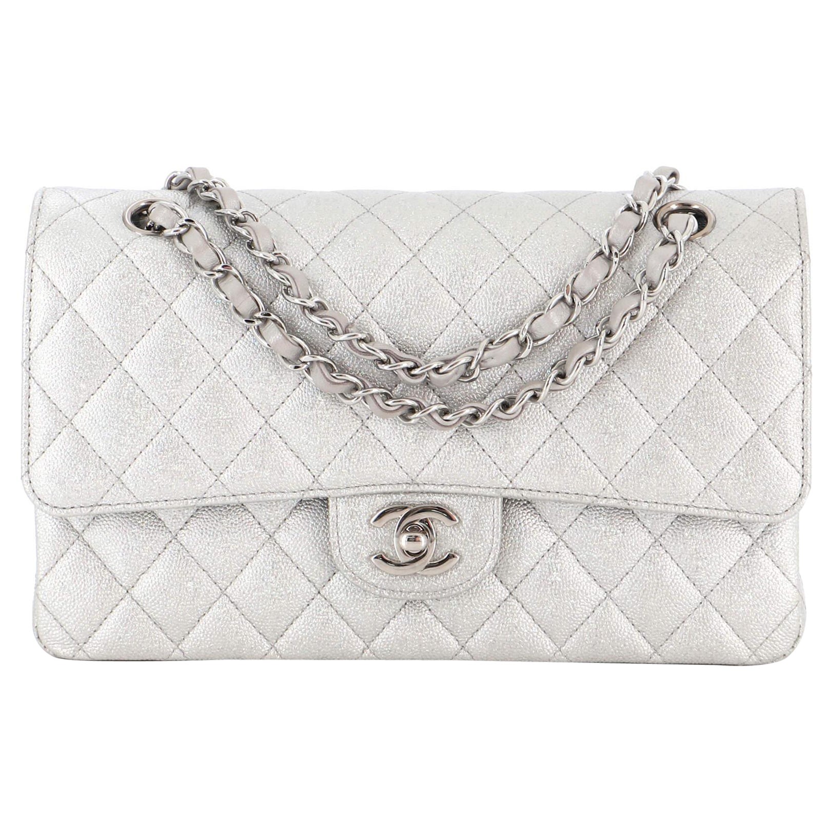 Chanel Classic Double Flap Bag Quilted Metallic Caviar Medium at 1stDibs