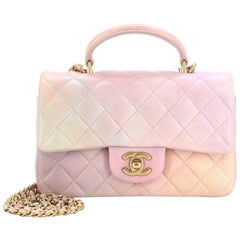 Chanel Classic Single Flap Top Handle Bag Quilted Ombre Lambskin Mini