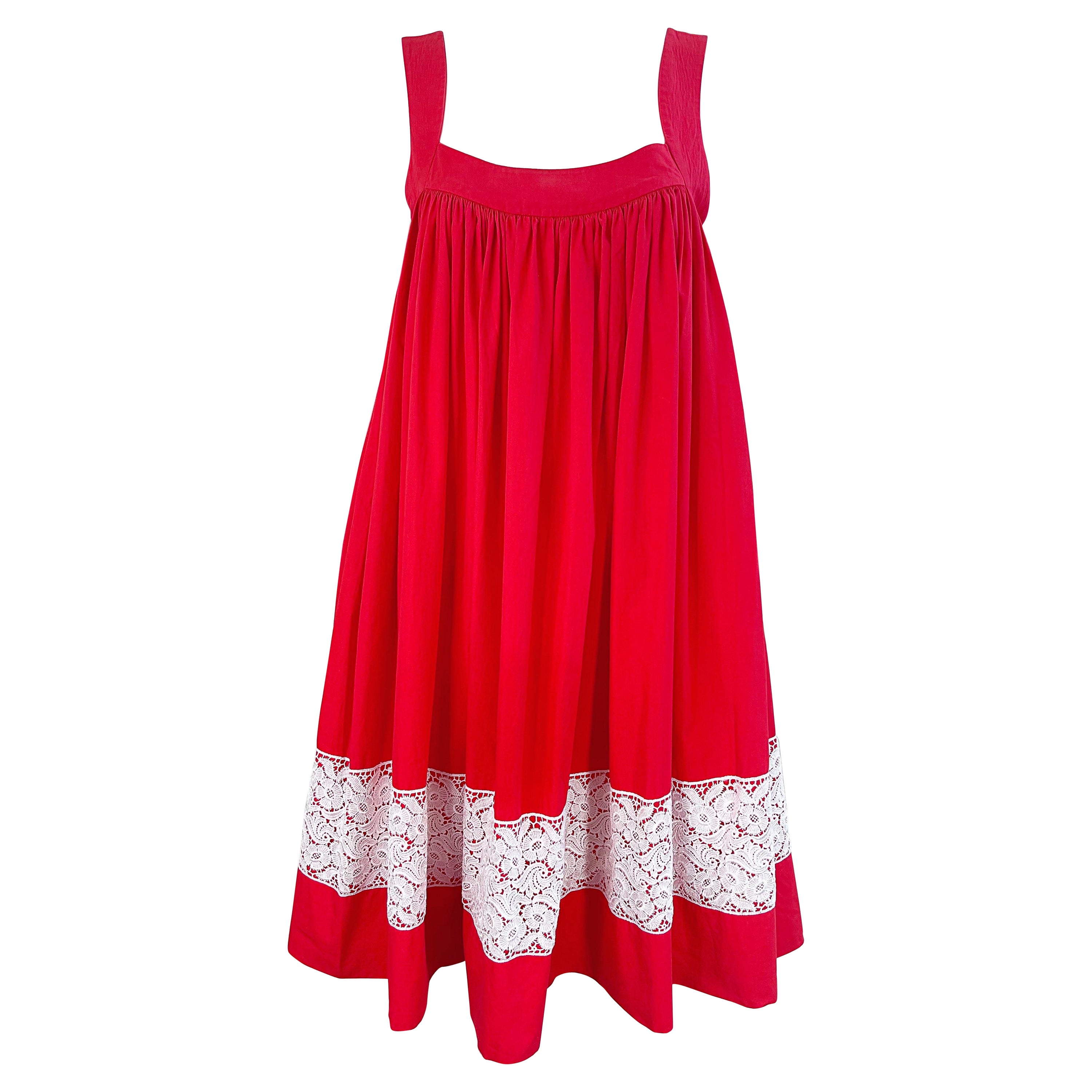 Vintage Yves Saint Laurent 1990s Size 38 Red White Cotton 90s Trapeze Dress YSL For Sale