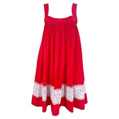 Vintage Yves Saint Laurent 1990s Size 38 Red White Cotton 90s Trapeze Dress YSL