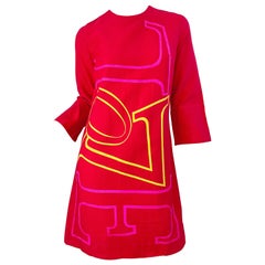 1960s Robert Indiana LOVE Hand Painted Cotton Red Vintage 60s Shift Dress
