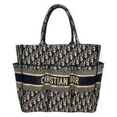 Christian Dior navy Oblique jacquard and leather trimming crossbody bag.  c.1980s For Sale at 1stDibs