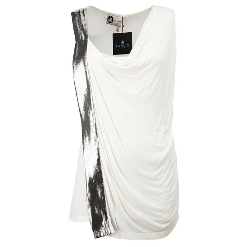 Cream Silver Taping Sleeveless Top Size M For Sale