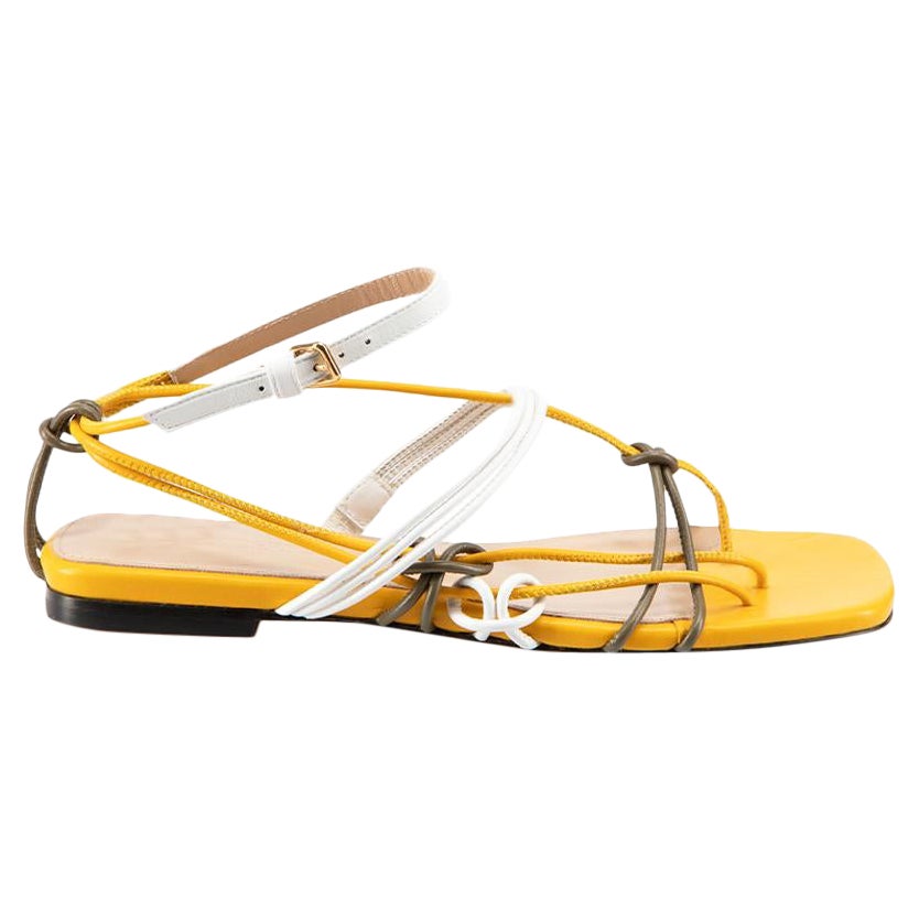 Yellow Leather Strappy Flat Sandals Size IT 36 For Sale