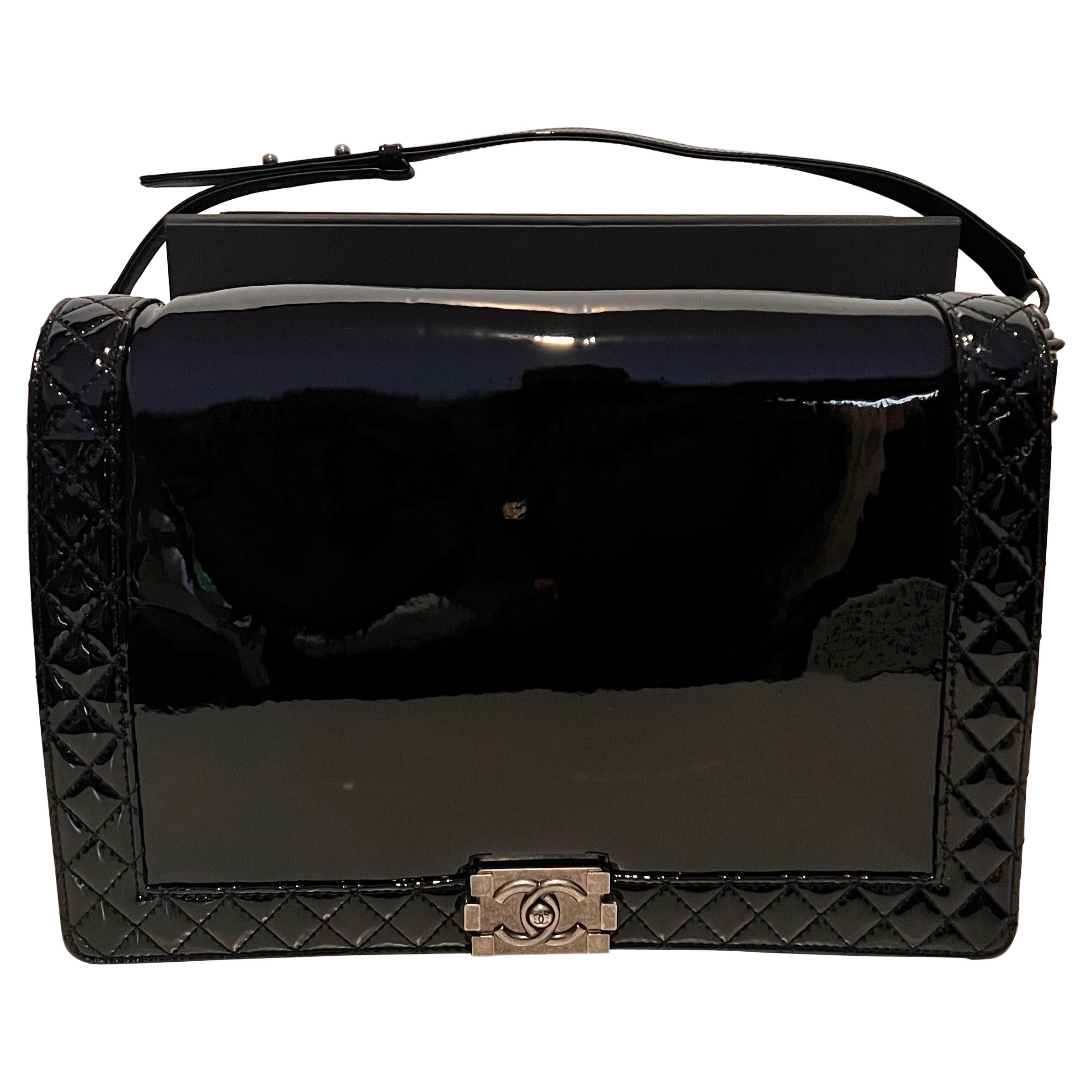 Chanel Black Patent Boy Reverso Mini Pochette Crossbody Bag at