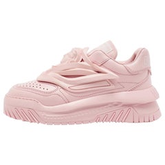 Versace Pink Leather and Rubber Medusa Odissea Caged Low Top Sneakers Size 36