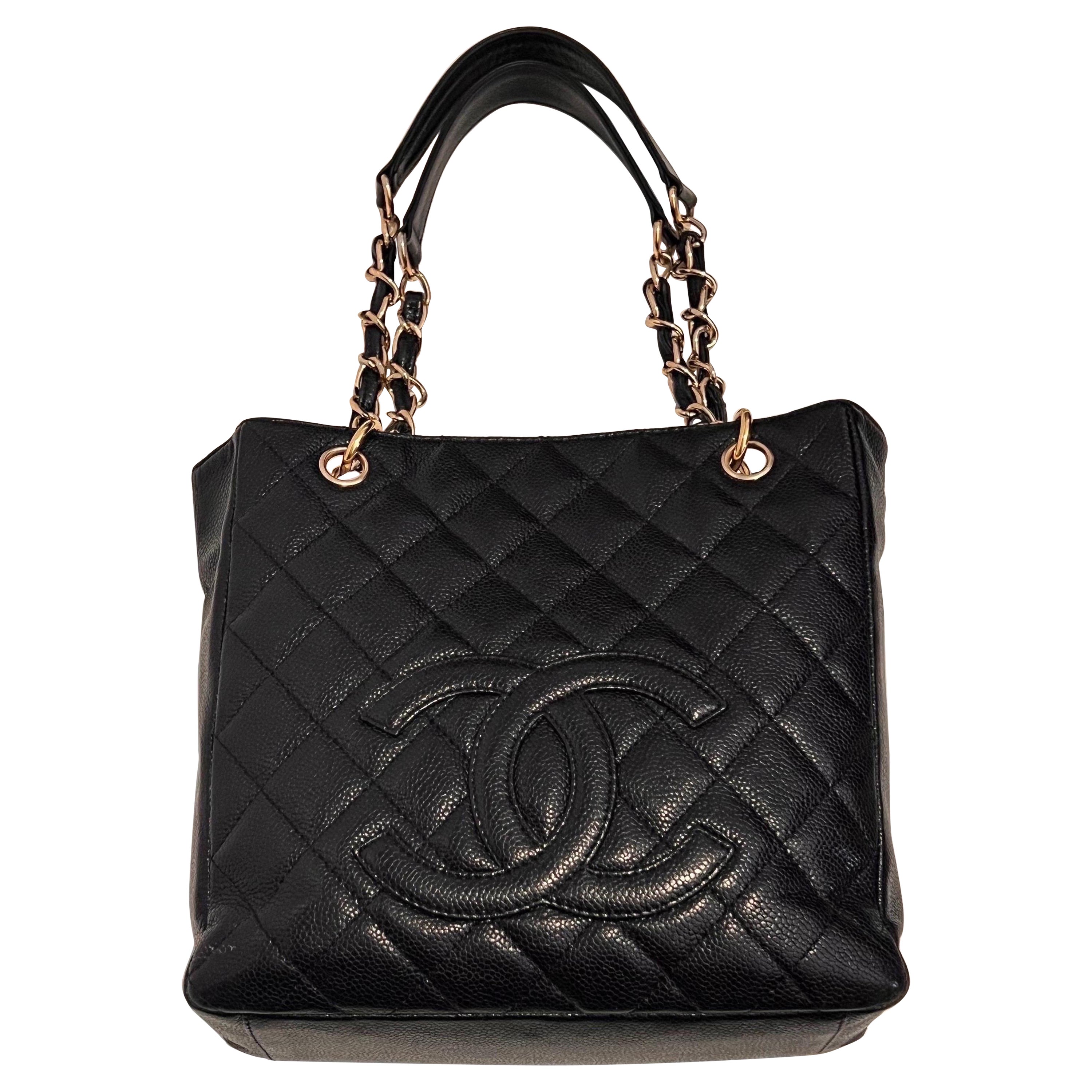 Chanel Black Quilted Caviar Leather Grand Shopping Tote For Sale at 1stDibs