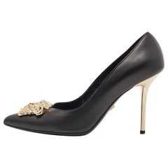 Versace Black Leather Medusa Pointed Toe Pumps Size 39