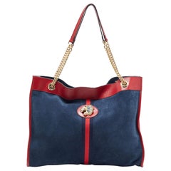 Gucci Navy Blue/Red Suede And Leather Large Rajah Tote