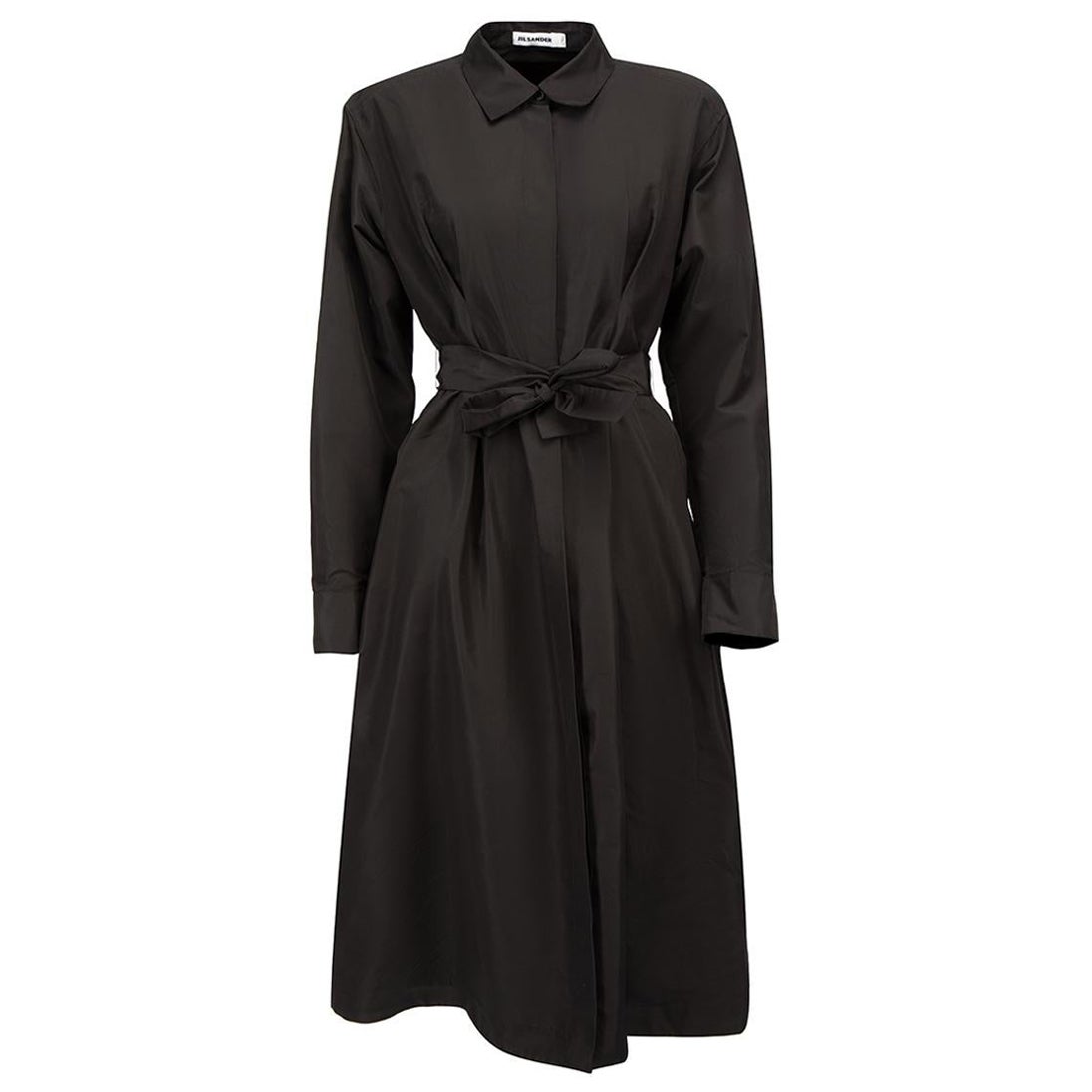 Black Silk Midi Shirt Dress Size L