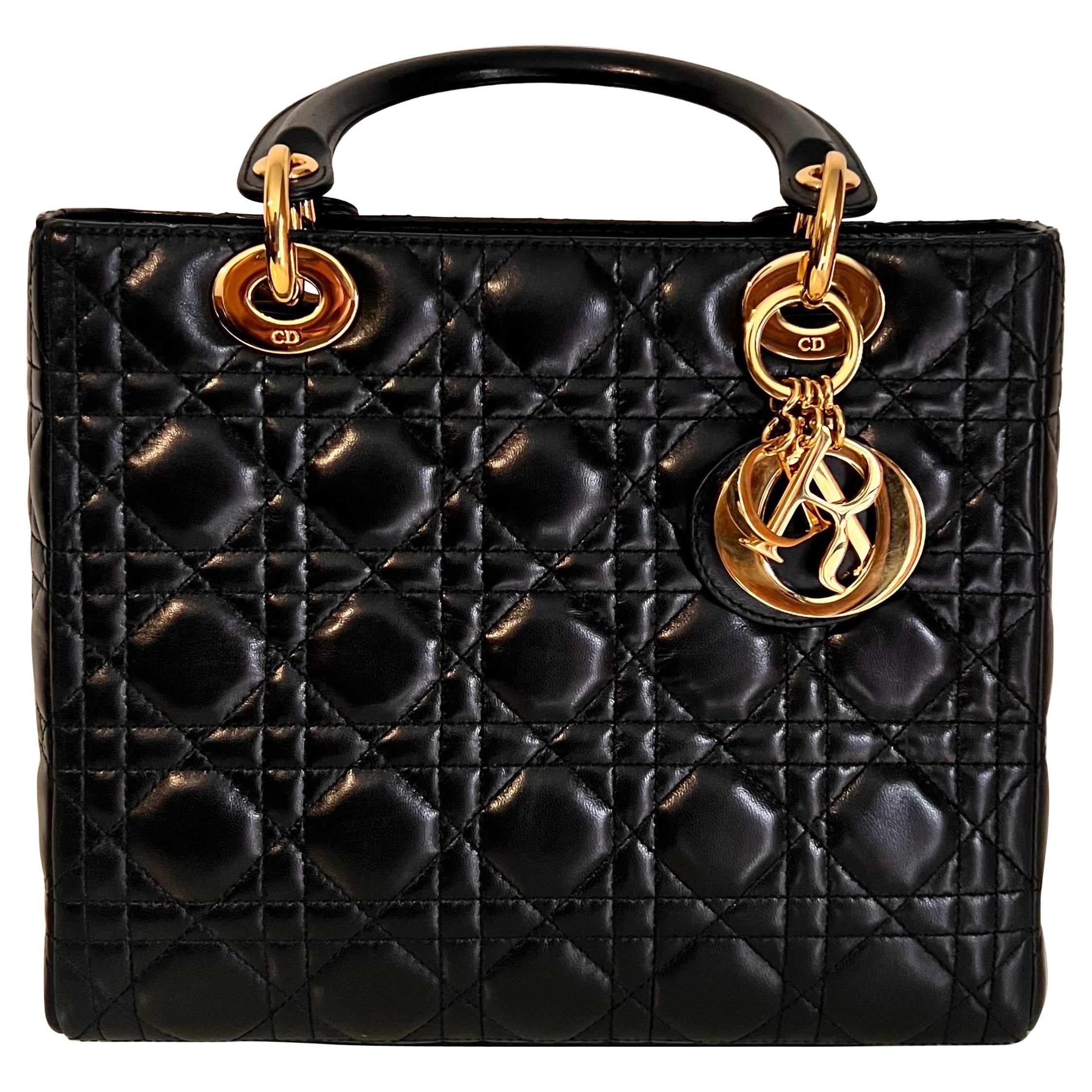 Lady DIOR quilted handbag with gold hardware, famously worn by Princess Diana 