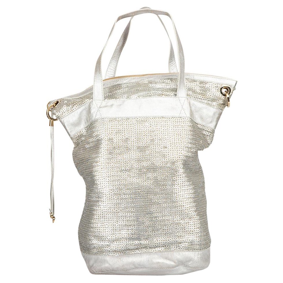 Jimmy Choo Women's Silver Chainmail & Leather Tote For Sale