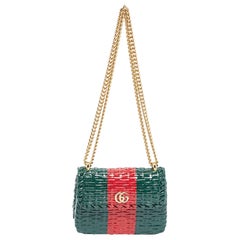 Gucci Green/Red Glazed Wicker Mini Cestino Shoulder Bag