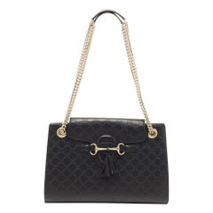 Gucci Black Guccissima Leather Large Emily Chain Shoulder Bag