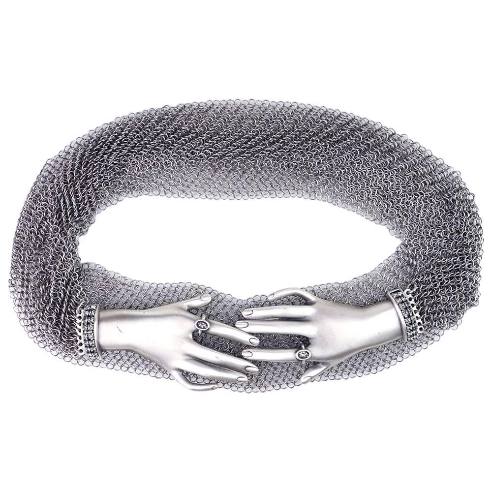 Anthony Ferrara Contemporary Metal Mesh Belt with Clasping Hands