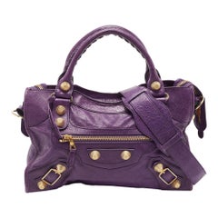 Used Balenciaga Purple Leather GGH City Bag