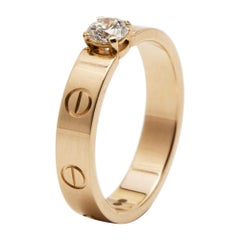 Cartier Love Solitaire Diamond 18k Rose Gold Ring Size 54