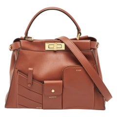 Fendi Dark Brown Leather Medium Pocket Peekaboo Top Handle Bag